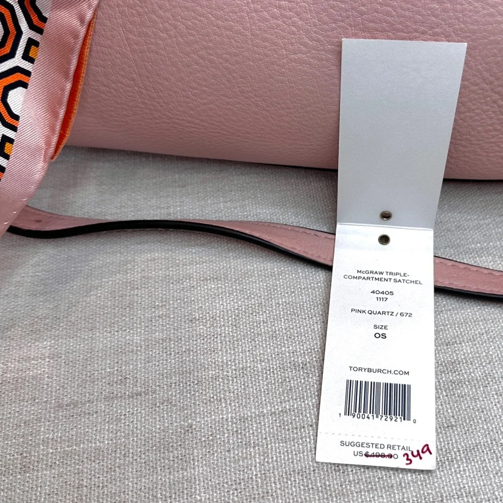 Tory Burch McGraw Triple-Compartment Satchel Bag in Pink Quartz- NEVER WORN